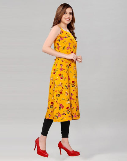 Mustard Coloured Crepe Printed Kurti | Leemboodi