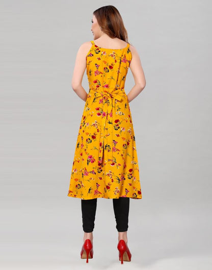 Mustard Coloured Crepe Printed Kurti | Leemboodi