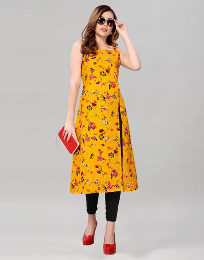 Mustard Coloured Crepe Printed Kurti | Leemboodi