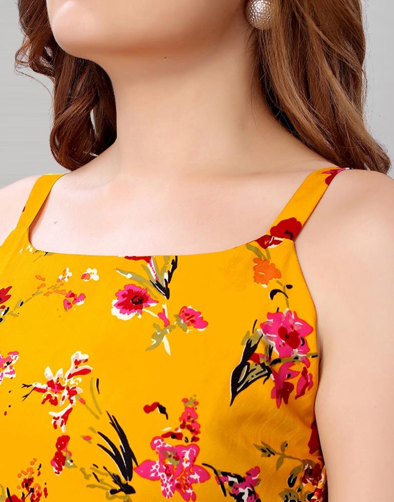 Mustard Coloured Crepe Printed Kurti | Leemboodi