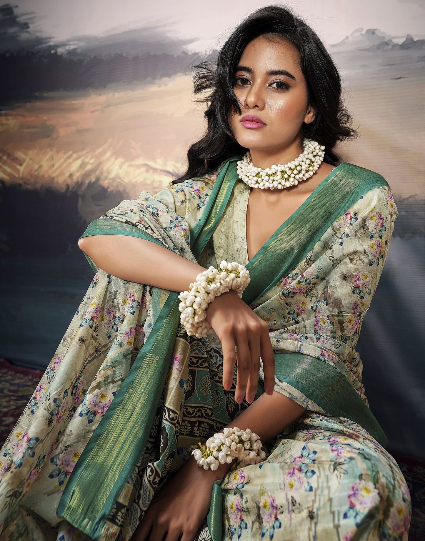 Multicoloured Silk Printed Saree