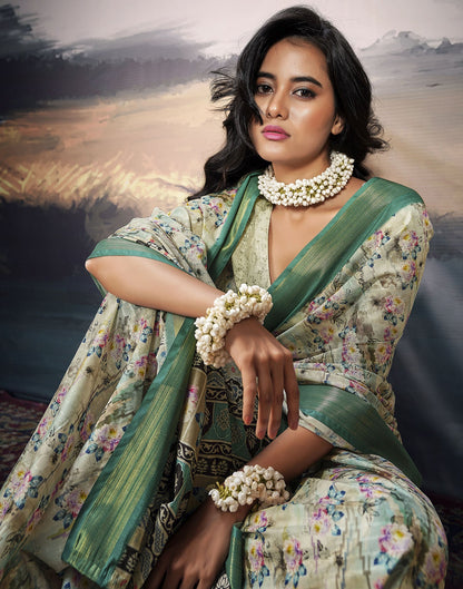 Multicoloured Silk Printed Saree