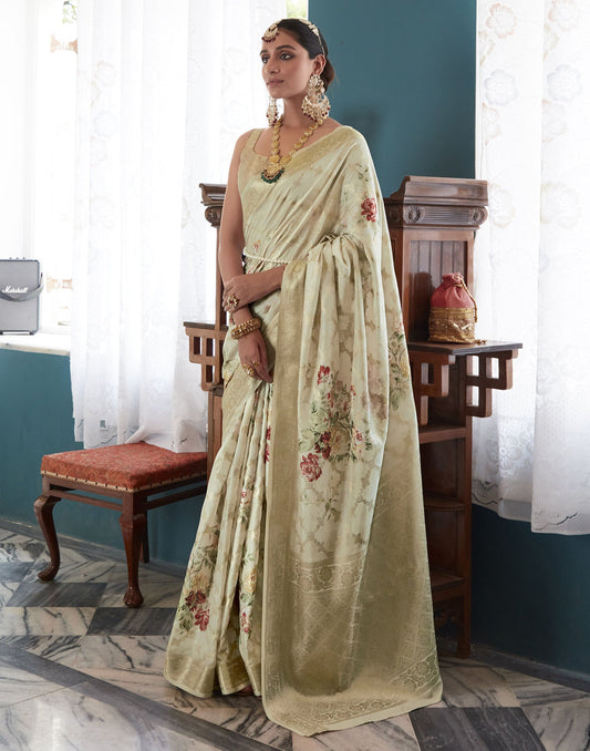 Beige Silk Weaving Saree