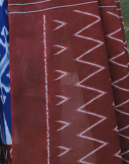 Blue & Maroon Cotton Printed Saree