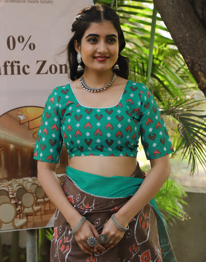 Brown Cotton Printed Saree