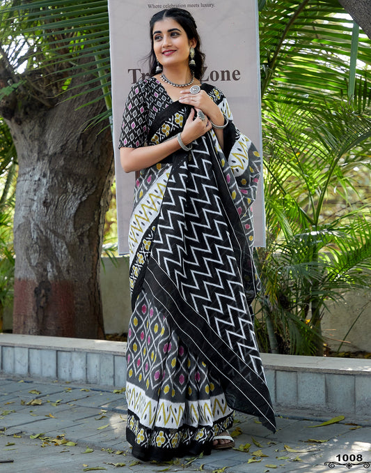 Grey Cotton Printed Saree