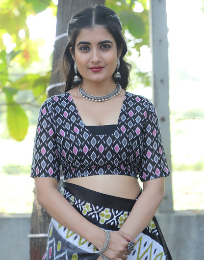 Grey Cotton Printed Saree