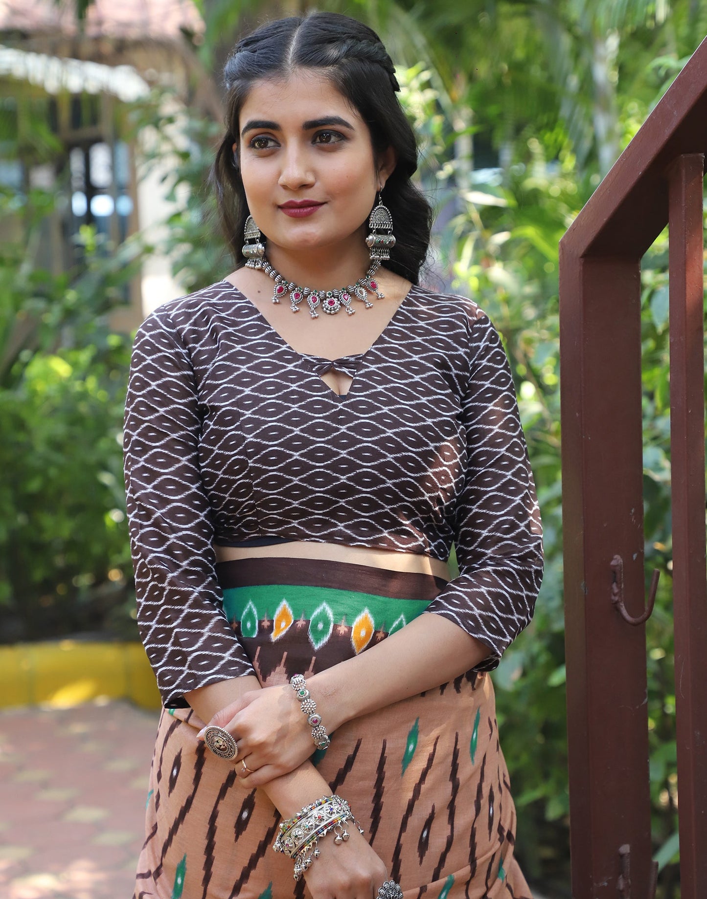 Brown Cotton Printed Saree