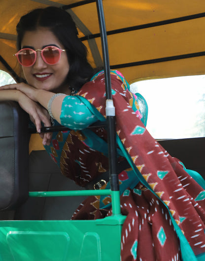 Brown Cotton Printed Saree