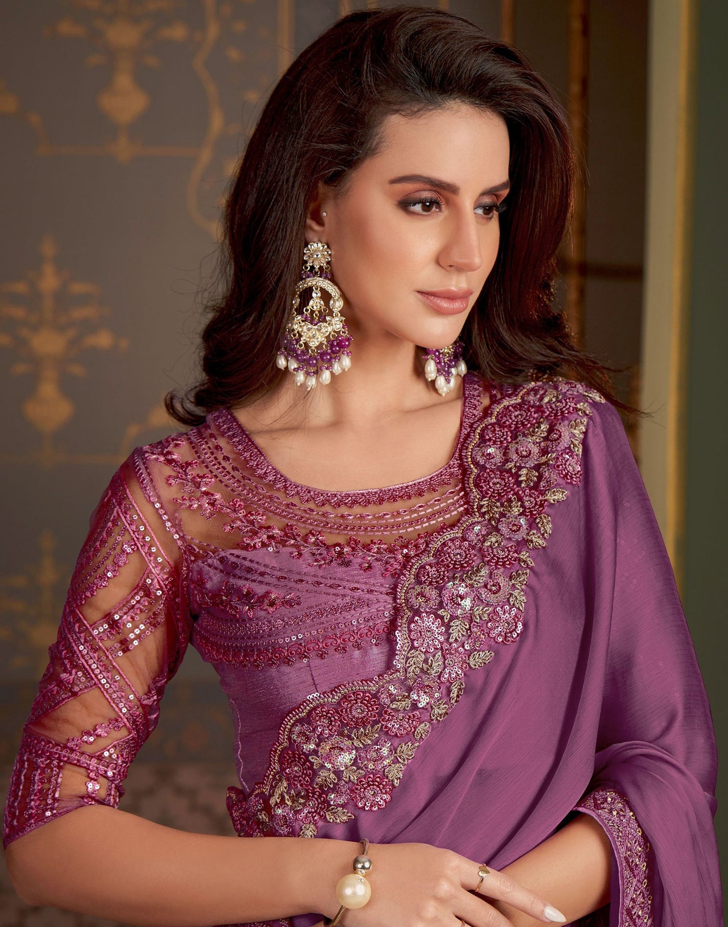 Deep Purple Satin Plain Saree