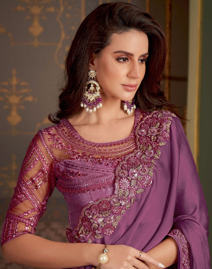 Deep Purple Satin Plain Saree