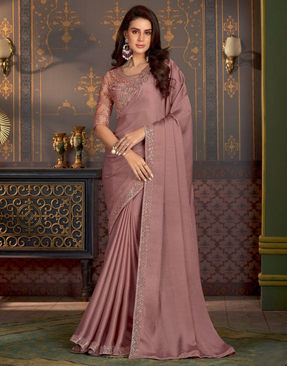 Dusty Rust Satin Plain Saree