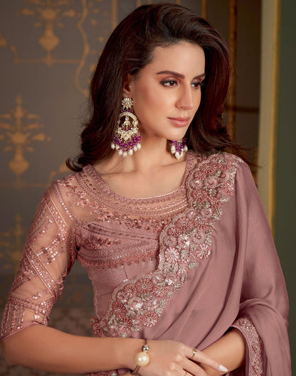 Dusty Rust Satin Plain Saree