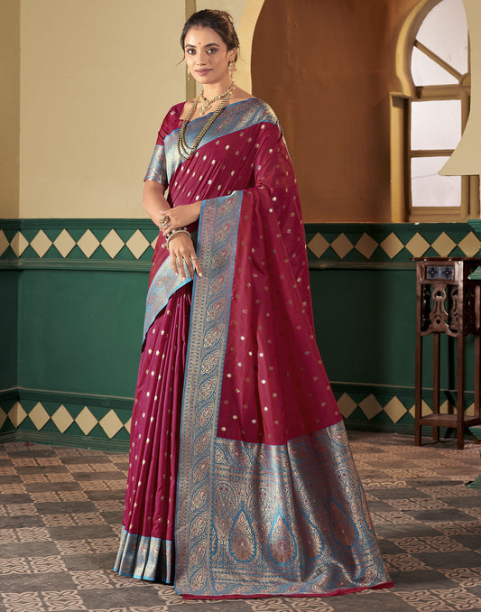 Dark Pink Silk Weaving Saree