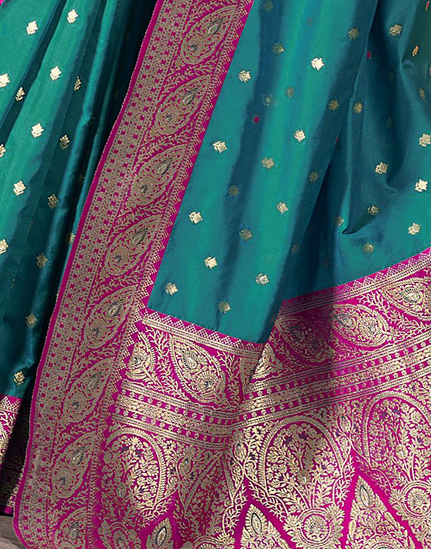 Teal , Green Silk Weaving Saree