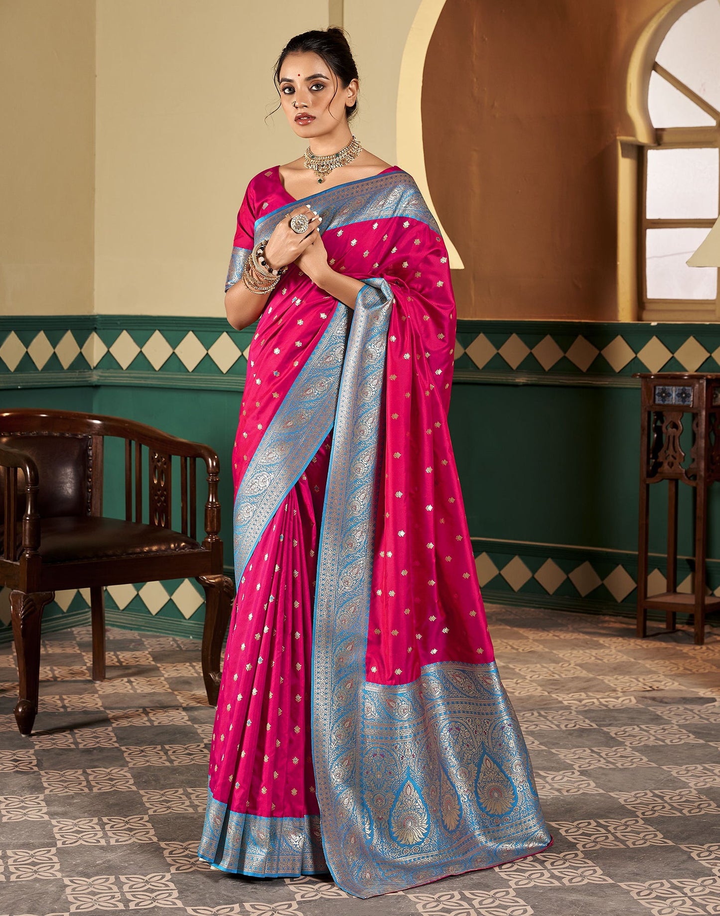 Rani Pink Silk Weaving Saree