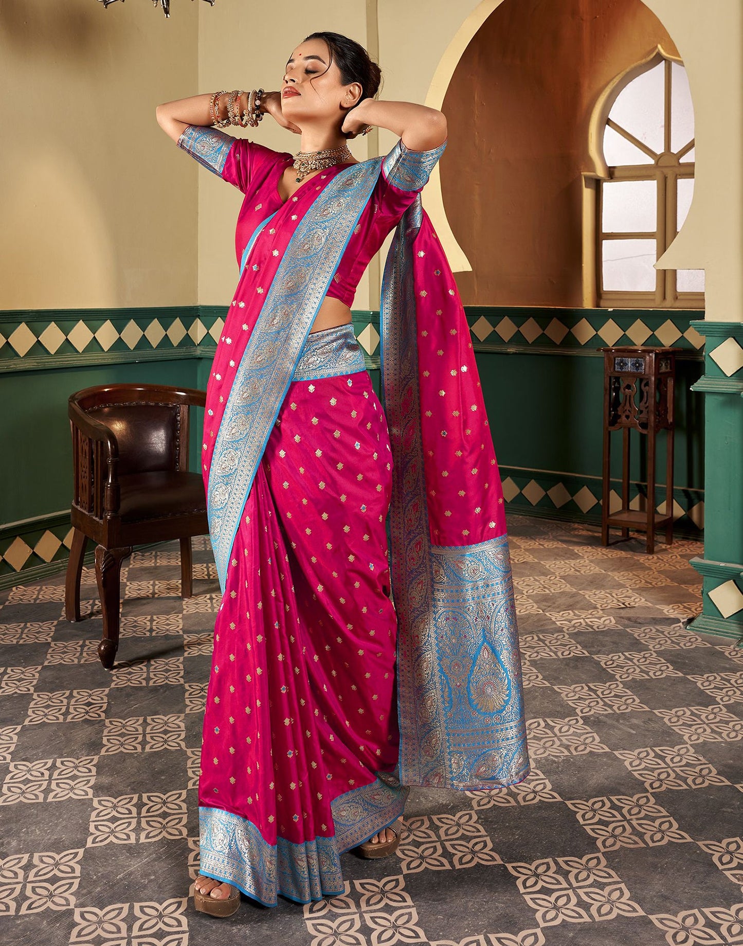 Rani Pink Silk Weaving Saree