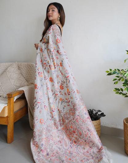 White Cotton Printed Saree