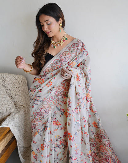 White Cotton Printed Saree