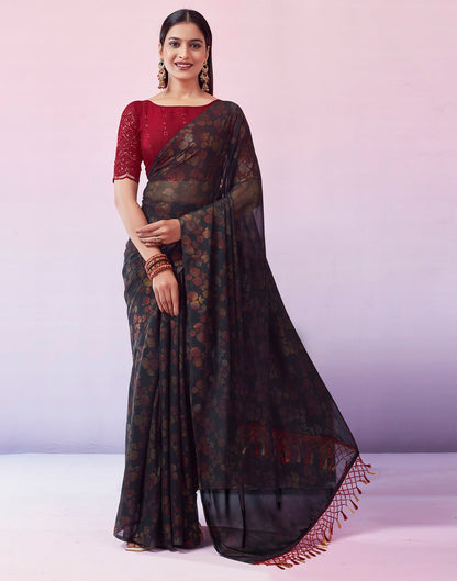 Black Georgette Printed Saree