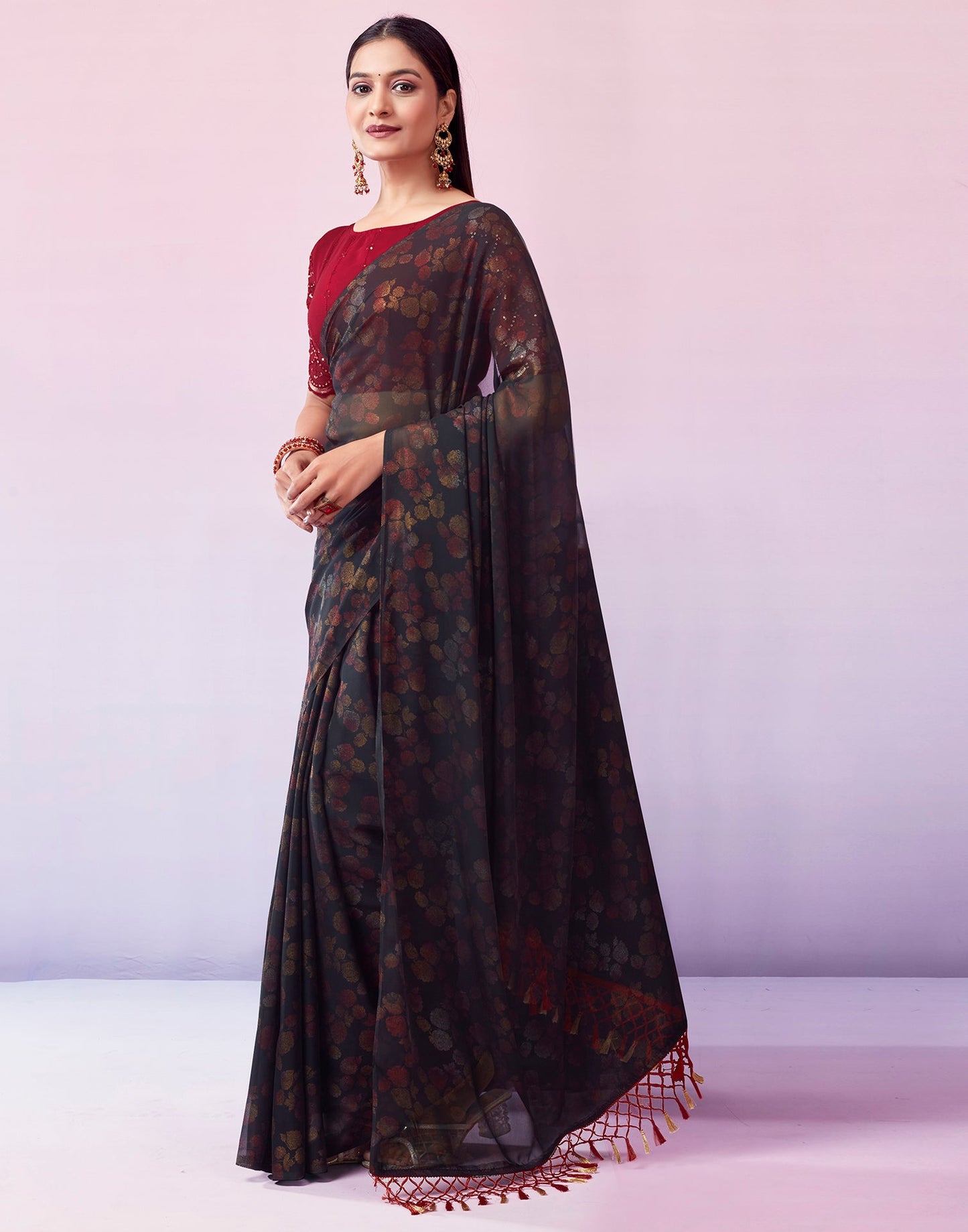 Black Georgette Printed Saree