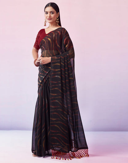 Black Georgette Printed Saree