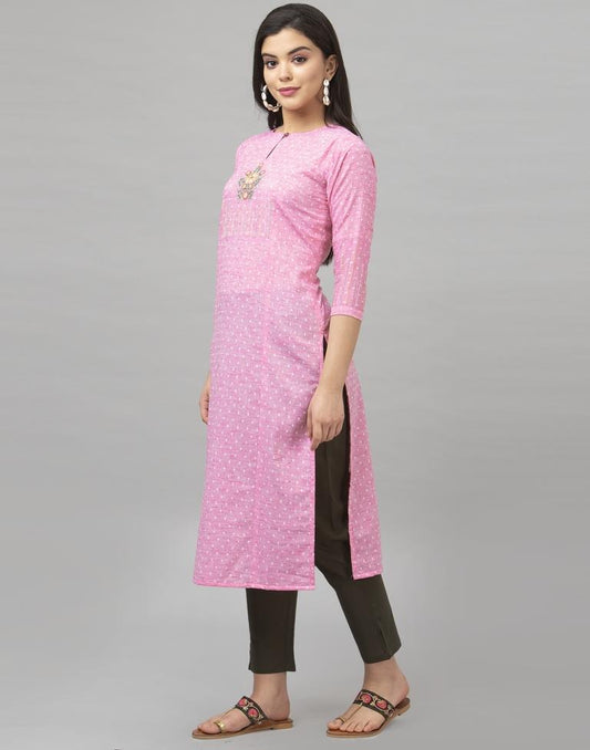 Sparkling Pink Coloured Embroidered Cotton Kurti | Sudathi