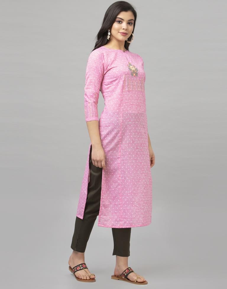 Sparkling Pink Coloured Embroidered Cotton Kurti | Sudathi