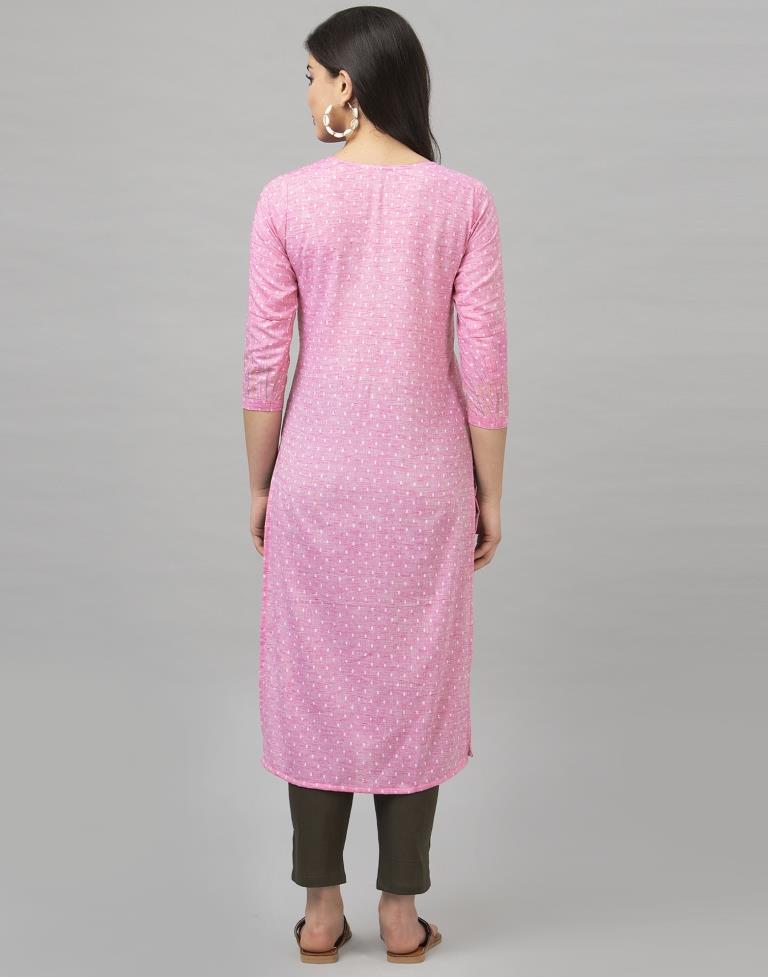 Sparkling Pink Coloured Embroidered Cotton Kurti | Sudathi