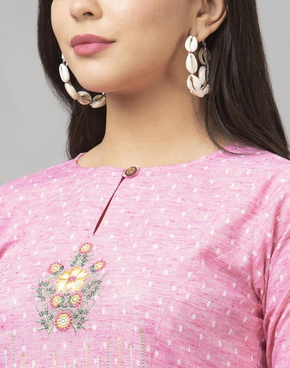 Sparkling Pink Coloured Embroidered Cotton Kurti | Sudathi