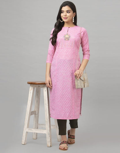 Sparkling Pink Coloured Embroidered Cotton Kurti | Sudathi