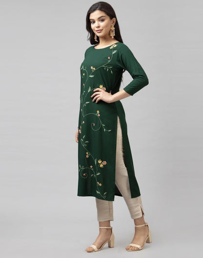 Marvelous Dark Green Coloured Embroidered Rayon Kurti | Sudathi