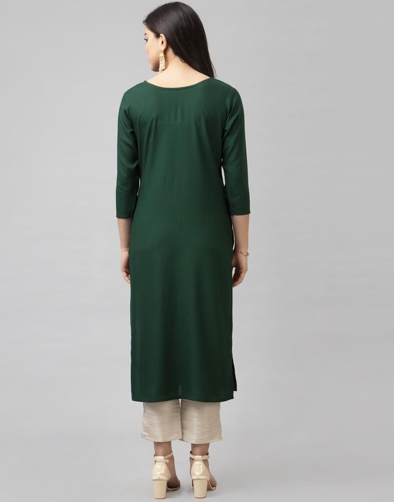 Marvelous Dark Green Coloured Embroidered Rayon Kurti | Sudathi