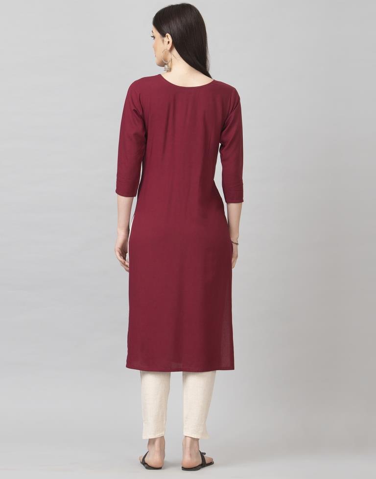 Maroon Coloured Embroidered Rayon Kurti | Sudathi