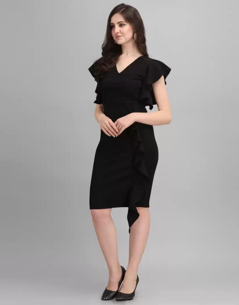 Black Ruffle Bodycon Dress | Sudathi