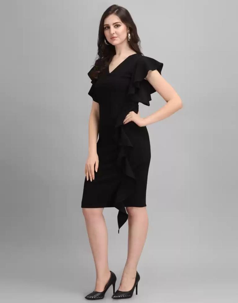 Black Ruffle Bodycon Dress | Sudathi