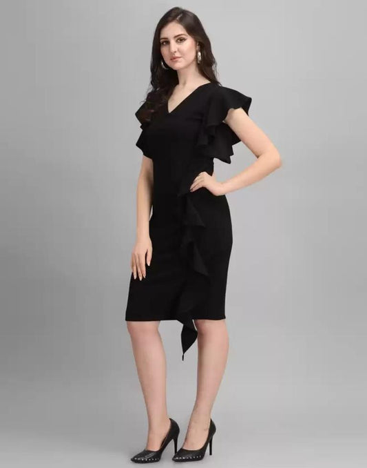 Black Ruffle Bodycon Dress | Sudathi