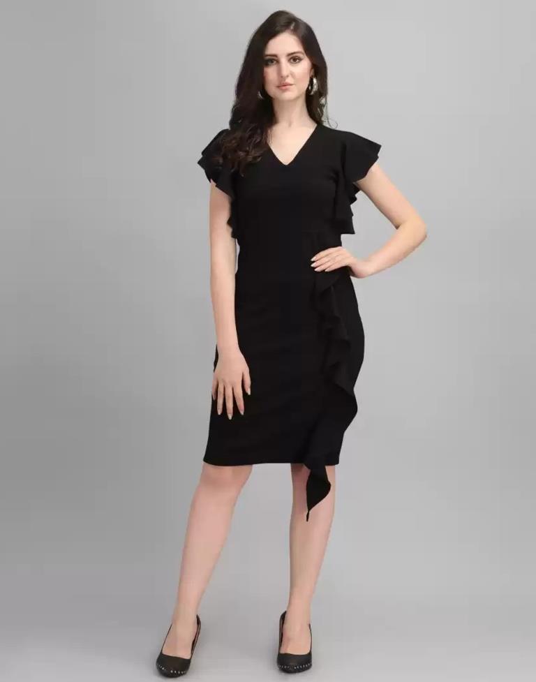 Black Ruffle Bodycon Dress | Sudathi