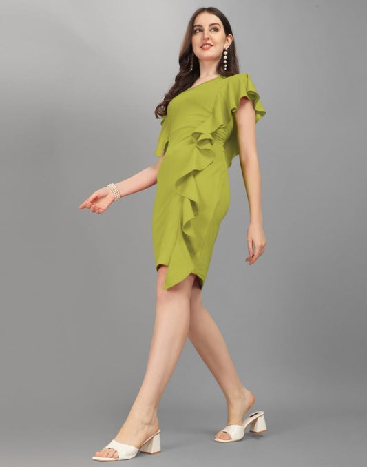 Lime Green Ruffled Bodycon | Sudathi