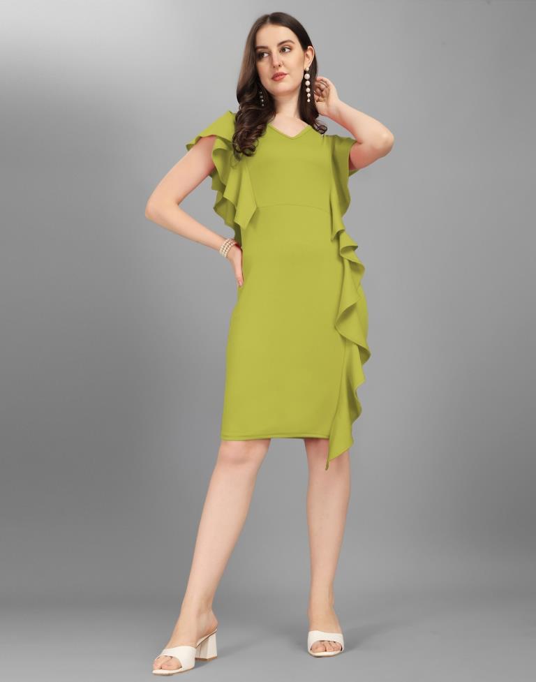 Lime Green Ruffled Bodycon | Sudathi