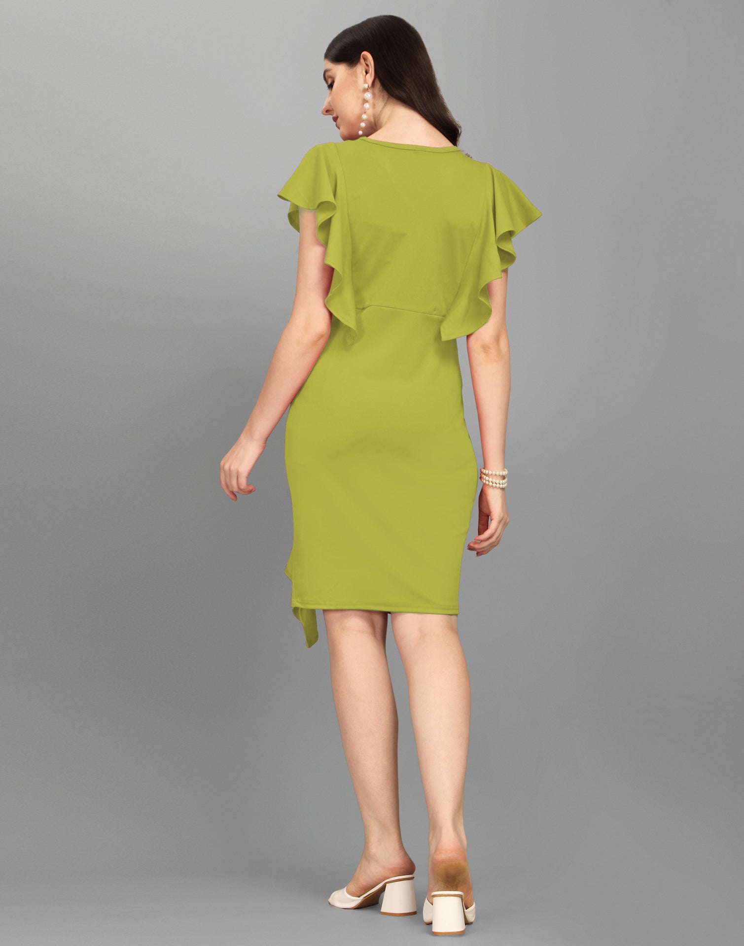 Lime Green Ruffled Bodycon | Sudathi