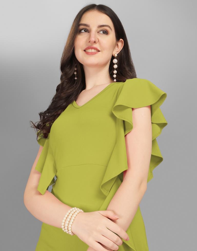 Lime Green Ruffled Bodycon | Sudathi