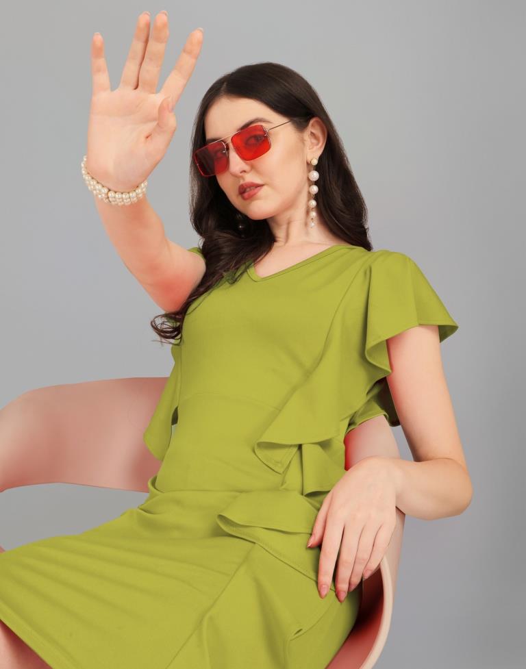 Lime Green Ruffled Bodycon | Sudathi