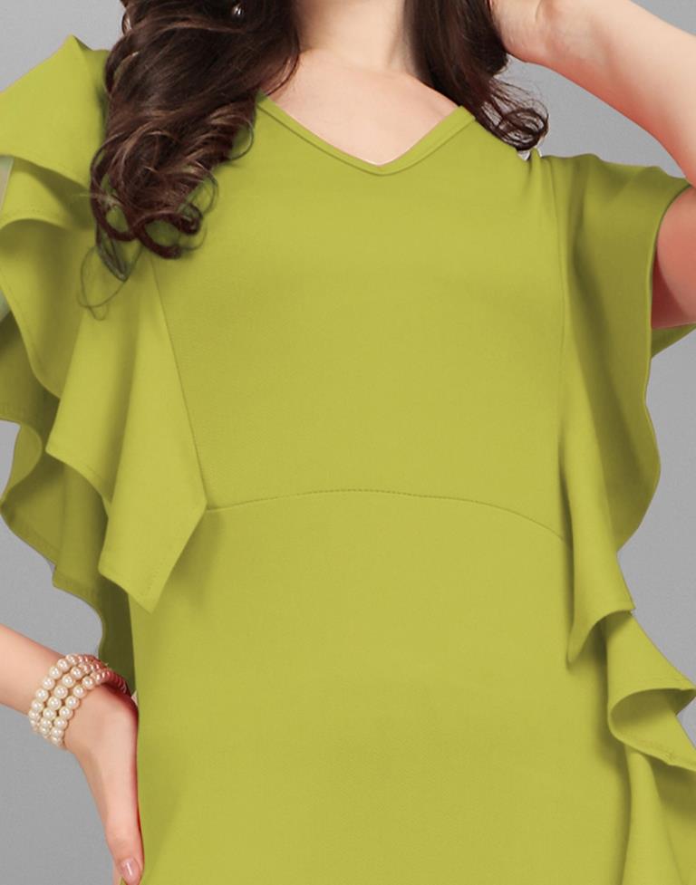 Lime Green Ruffled Bodycon | Sudathi