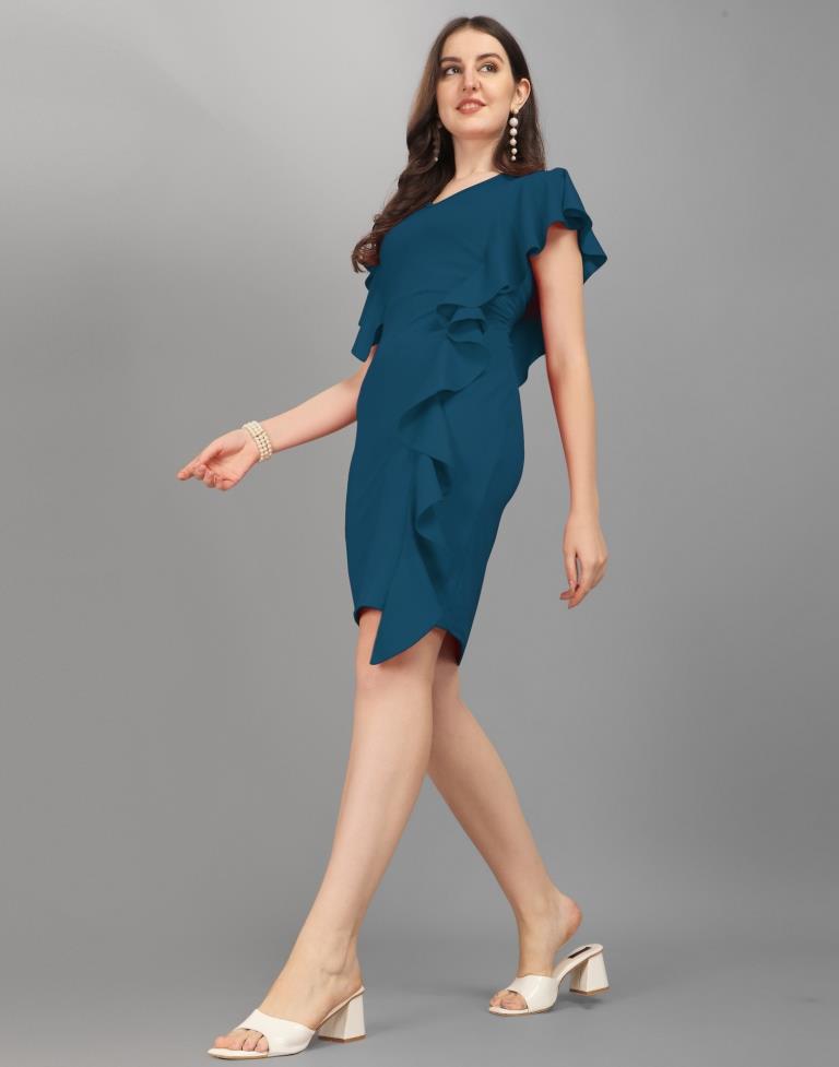 Teal Blue Ruffled Bodycon Dress | Sudathi