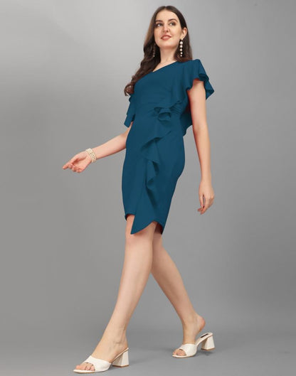 Teal Blue Ruffled Bodycon Dress | Sudathi