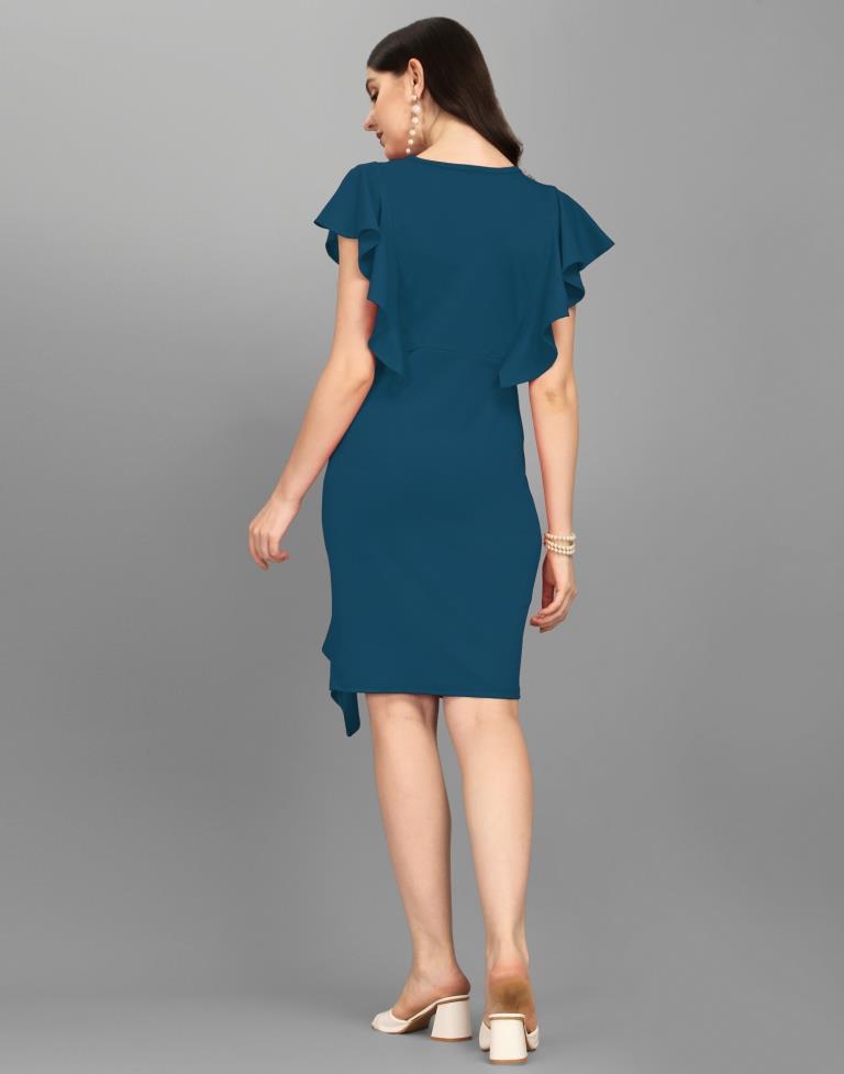 Teal Blue Ruffled Bodycon Dress | Sudathi