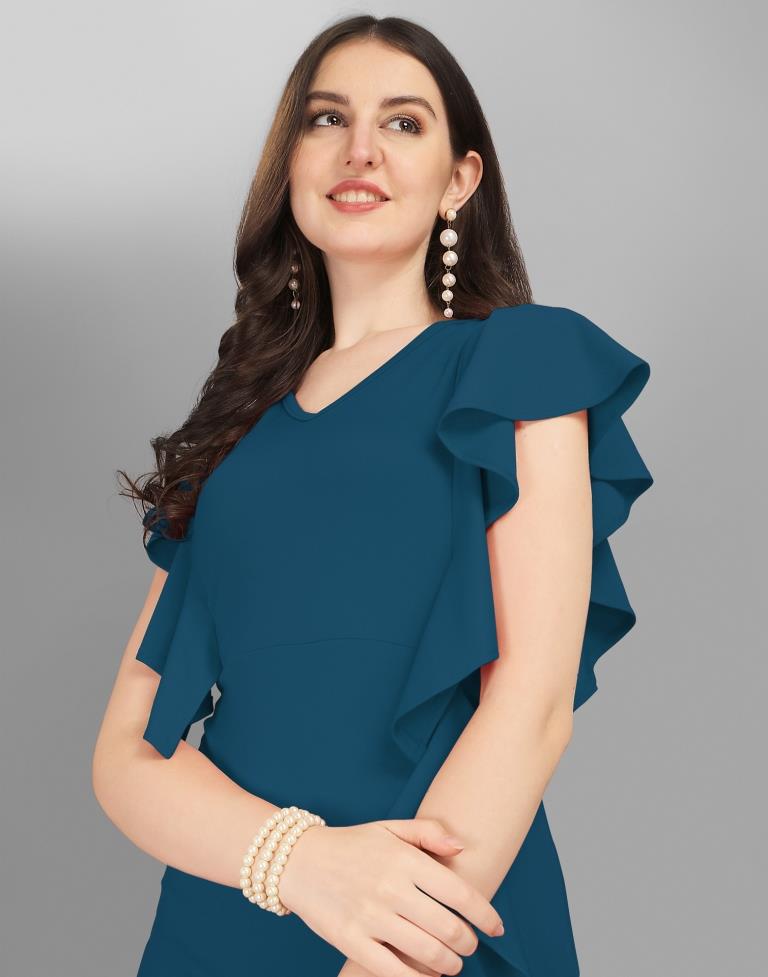 Teal Blue Ruffled Bodycon Dress | Sudathi