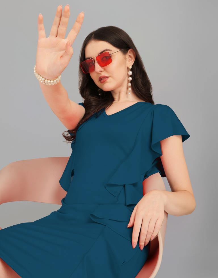 Teal Blue Ruffled Bodycon Dress | Sudathi