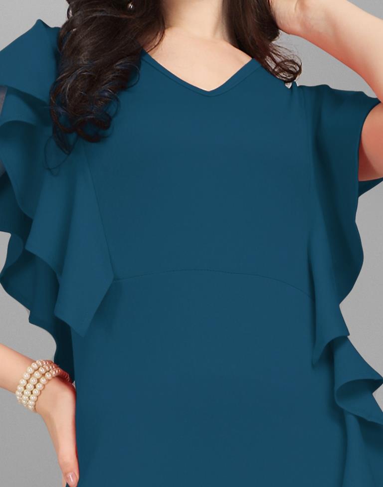Teal Blue Ruffled Bodycon Dress | Sudathi